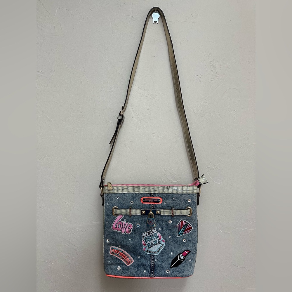 NICOLE LEE Denim Patch Thea Crossbody Bag Handbag Purse